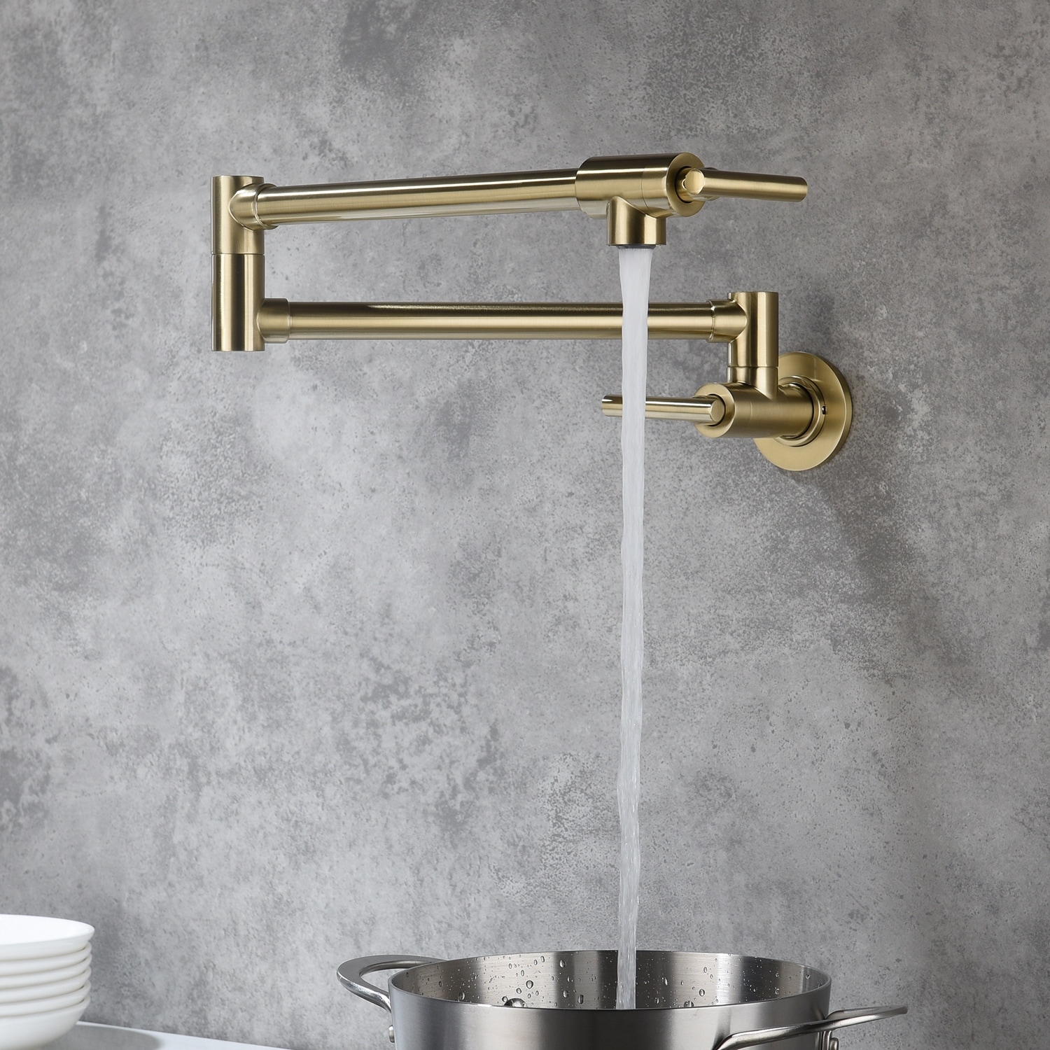 Wall Mount Pot Filler Faucet Spout Cold Water Only With Dual Swing Rose Gold Tap 