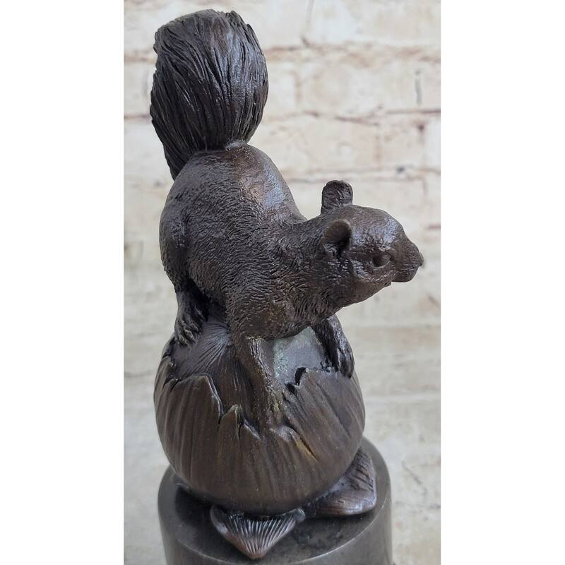 Squirrel On Acorn Bronze Metal Sculpture Statue Figure Wildlife Decor 9 Inches X 4 Inches
