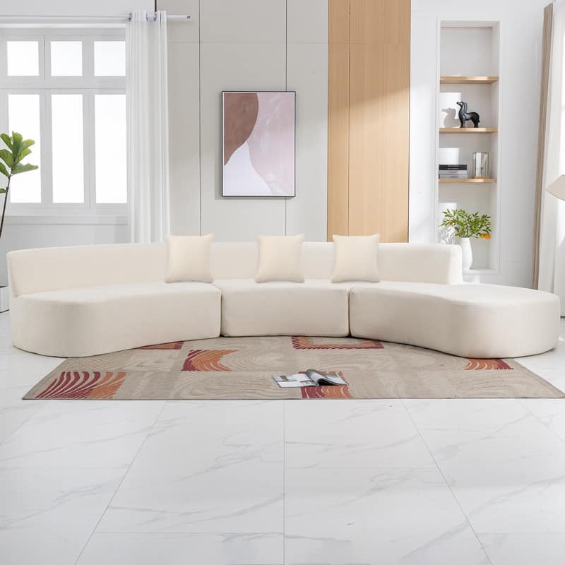 Curved Sofa Sectional Sofa with Three Throw Pillows