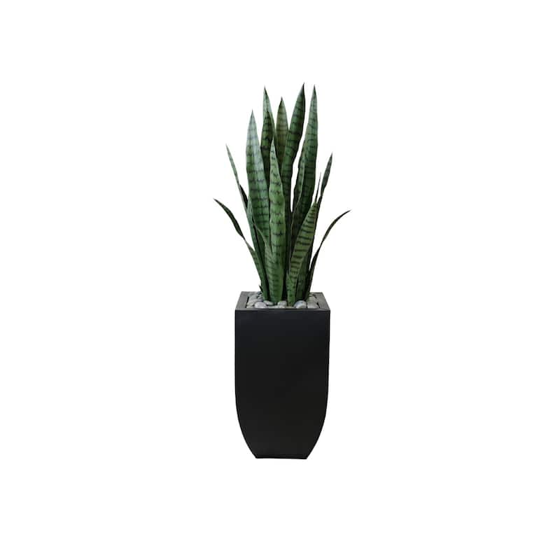 4'H Faux Sansevieria Plant with Rocks in Black Tin Planter - Green
