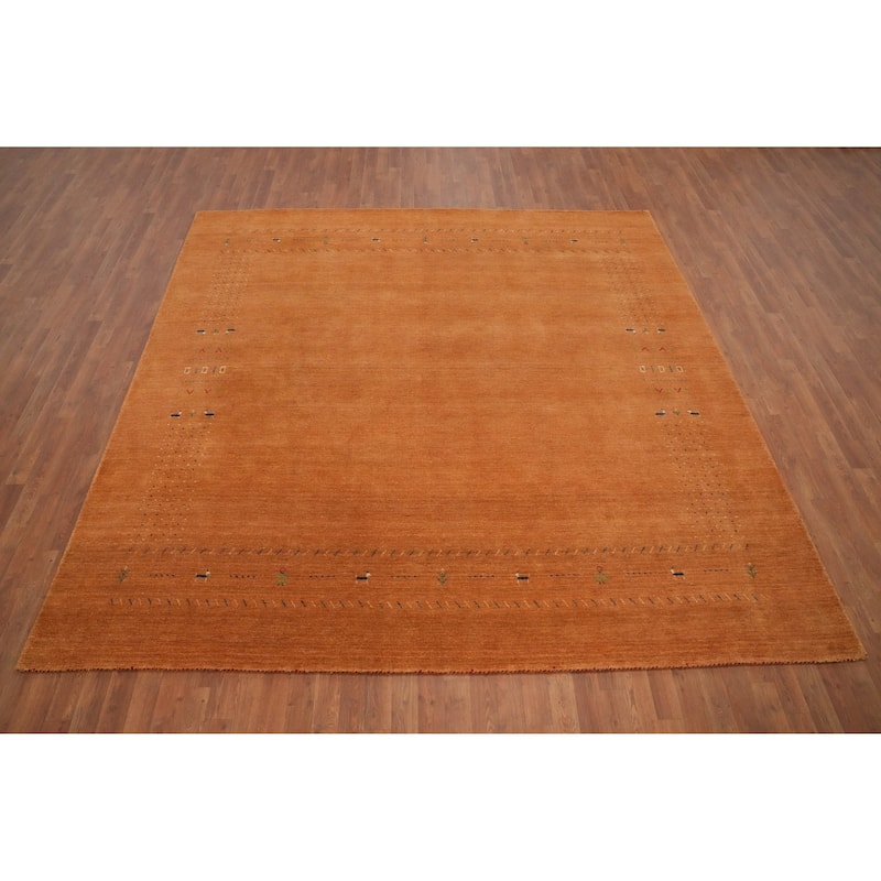 Hand Knotted Oriental 100% Wool Carpet Tribal Animal Pictorial Oranges & Rust Gabbeh Area Rug - 8' 11'' X 9' 2''
