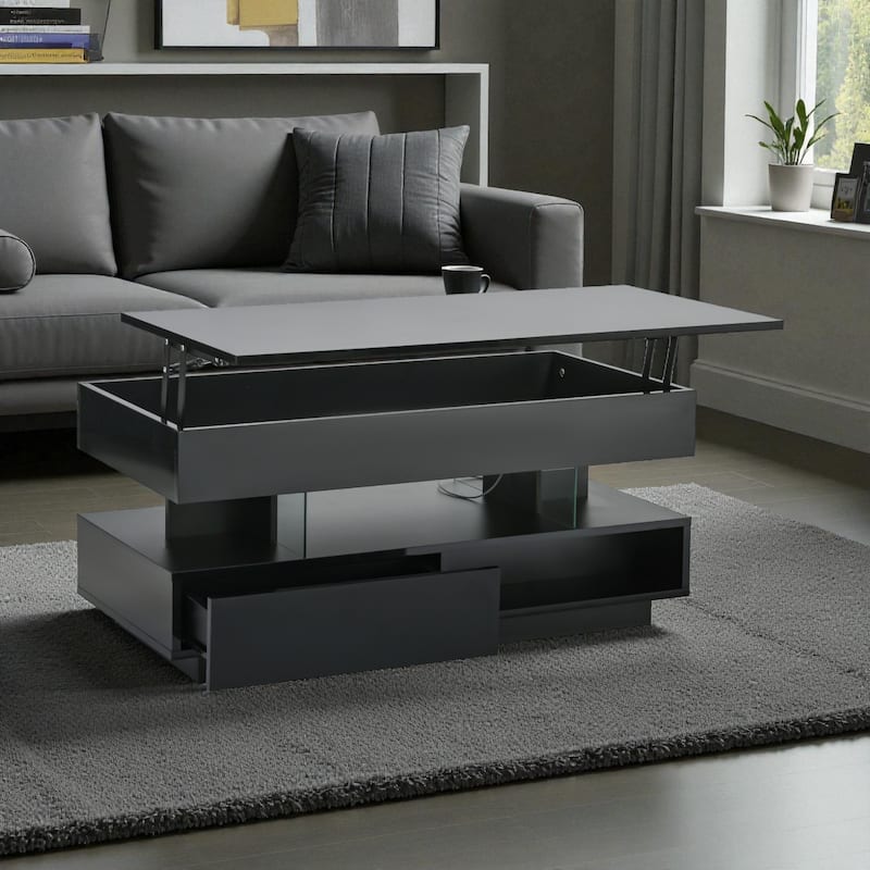 39.3" Modern Lift-Top Coffee Table with LED Lights, Hidden Storage Compartment and 2 Drawers for Living Room or Office