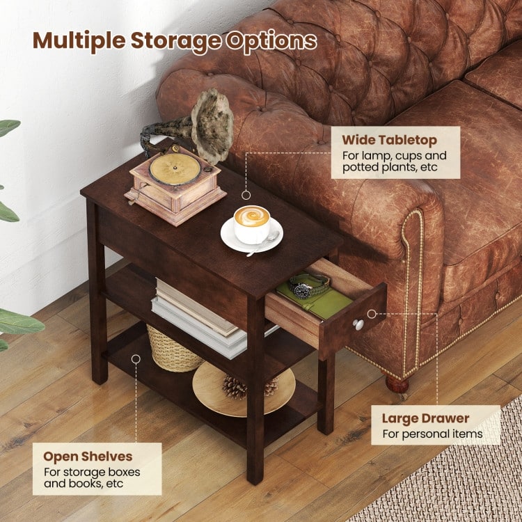 MDF Side End Table with Rubber Wood Legs and Drawer Storage - 23.5" x 12" x 24.5"