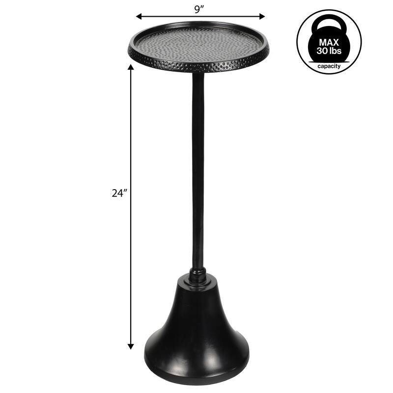 Irida 24" Art Deco Designer Pedestal Drink, End Table w/ Hammered Top, Bell Base, By JONATHAN Y