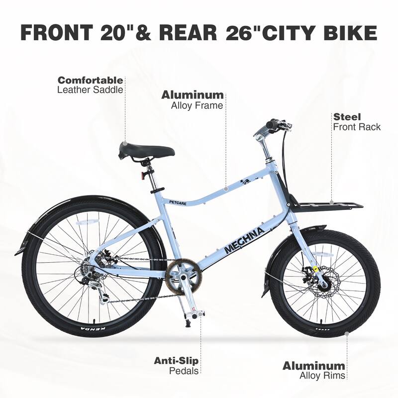 26 Inch City Bike 7 Speed Road Cargo Bicycle w/Dual Disc Brakes, Leisure Cycling Aluminum Alloy Frame for Teens, 16 Years and Up