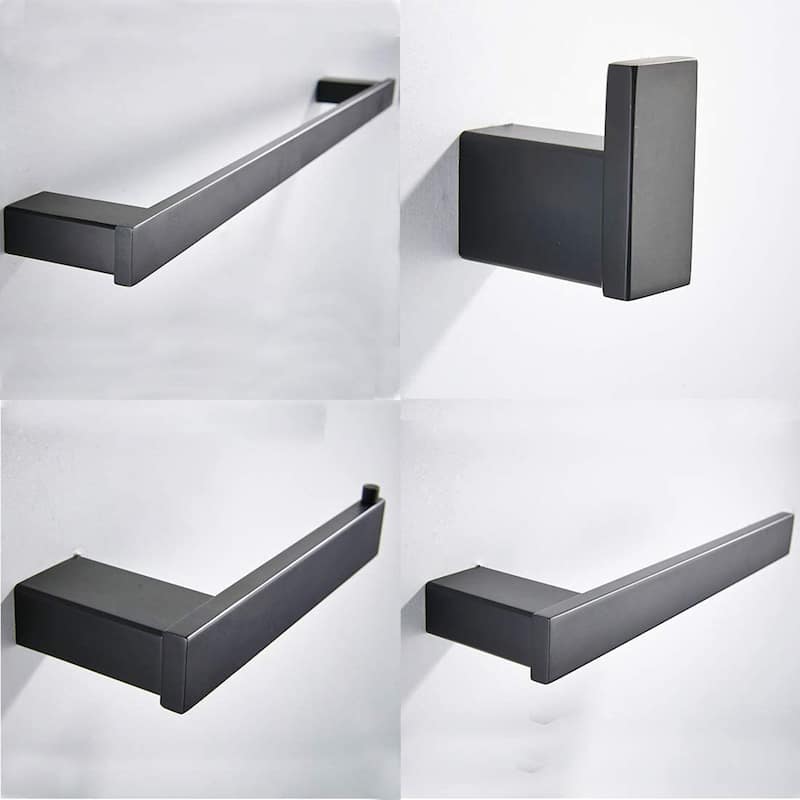 4-Piece Matte Black Bathroom Hardware Set with Toilet Paper Holder and 25.6" Towel Bar in Black