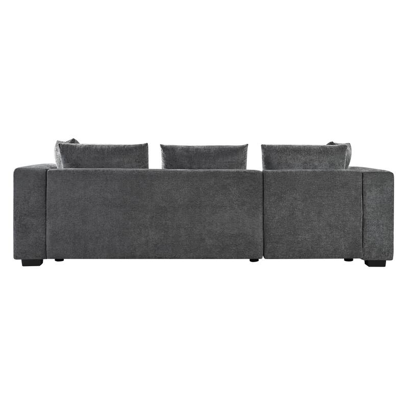 L-Shaped Sectional Sofa with Chaise Lounge, Chenille Upholstered Sleeper Couch with Wooden Storage Compartment & Throw Pillows