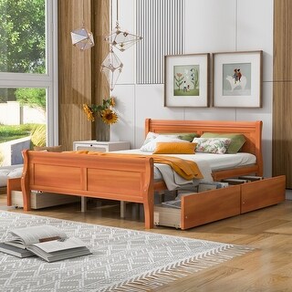 Pine Wood Platform Bed Frame Queen Size Platform Bed Frame with 4 ...