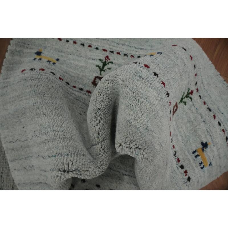 Hand Knotted Oriental 100% Wool Carpet Tribal Animal Pictorial Navy Blue & Blues Gabbeh Runner Rug - 9' 7'' X 2' 4''