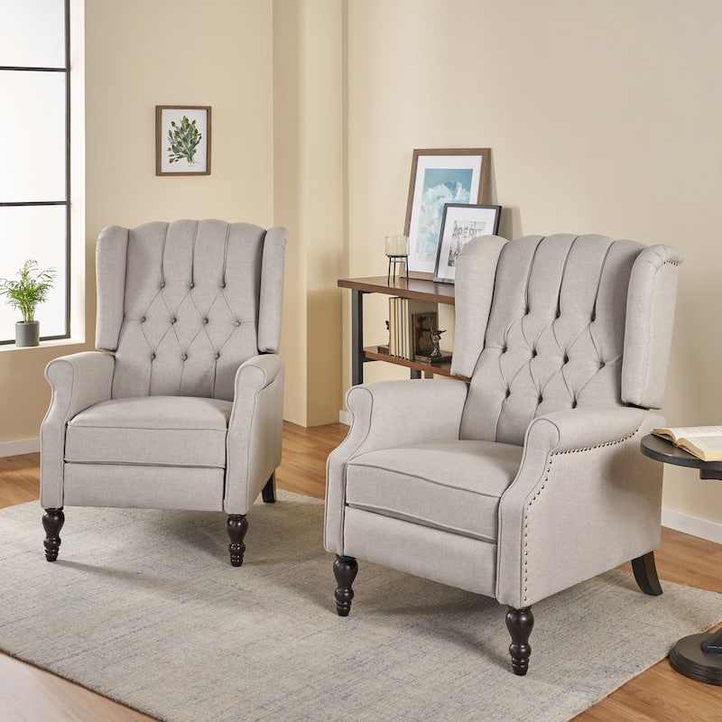Walter Tufted Fabric Recliners (Set of 2) by Christopher Knight Home - Light Gray + Dark Brown