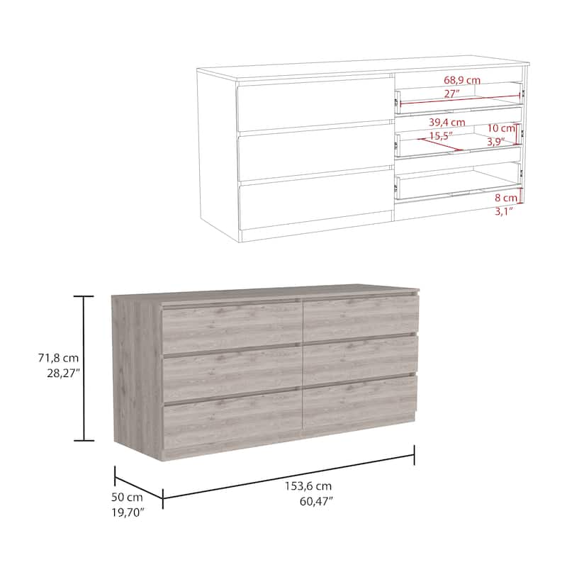 Wooden 6-Drawer Double Dresser