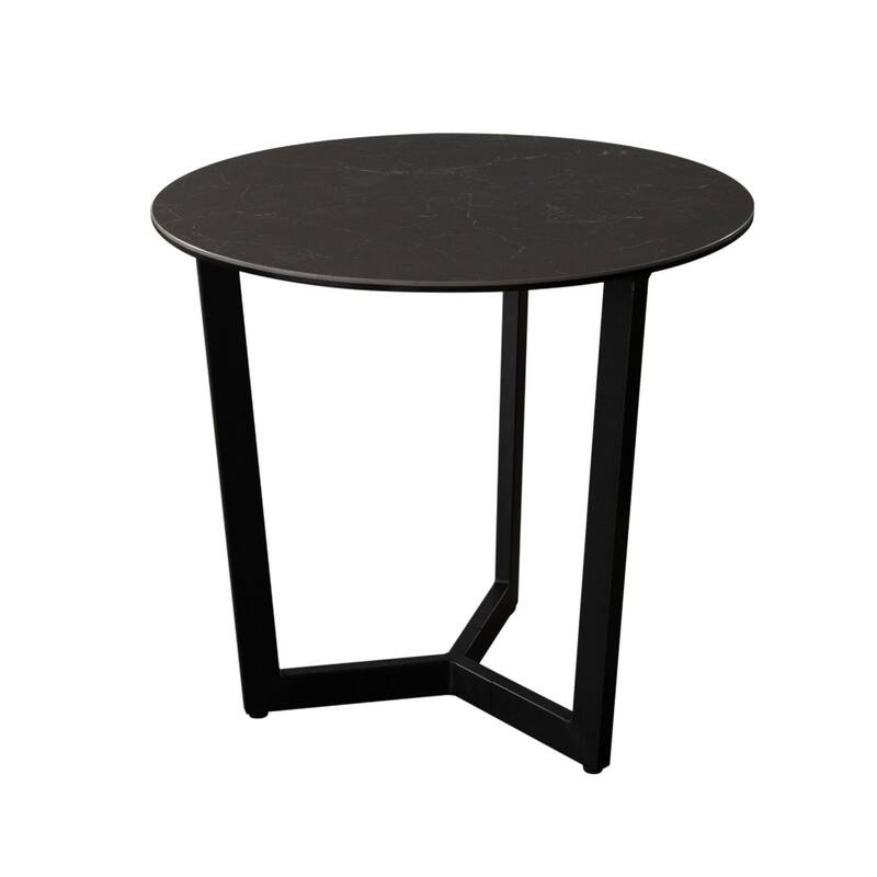 Jole Side End Table, 39 Inch Black Ceramic Glass Top, Metal Base