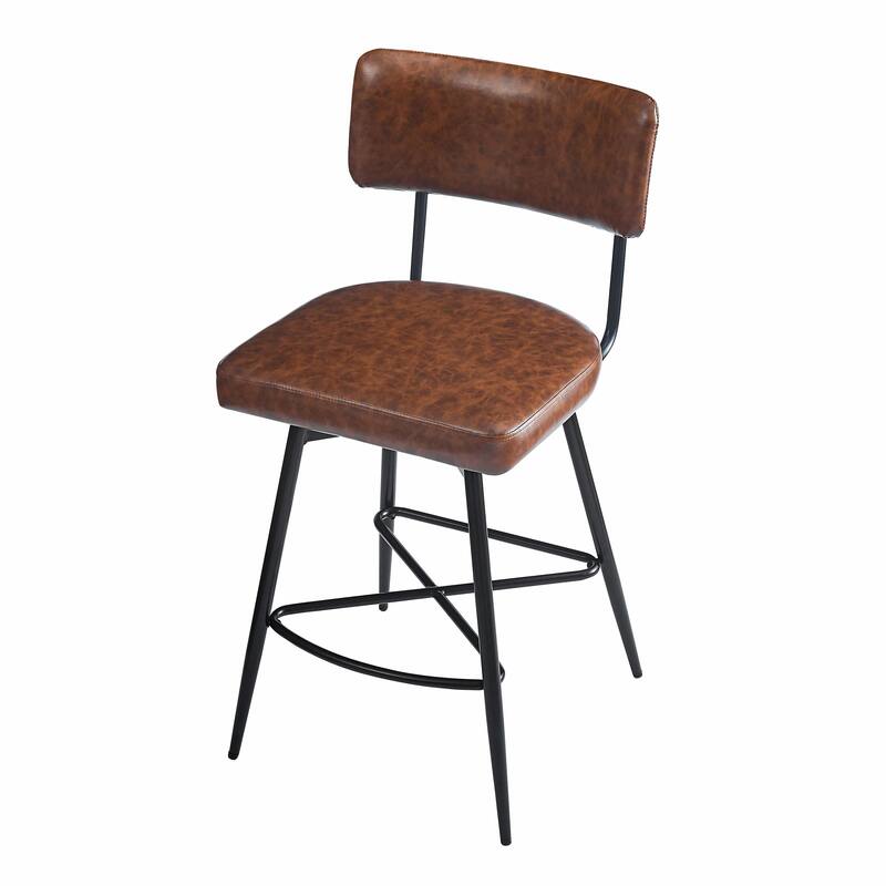 26" Retro Swivel Counter Stools Set of 2, with Iron Frame, PU Cushion & Footrest