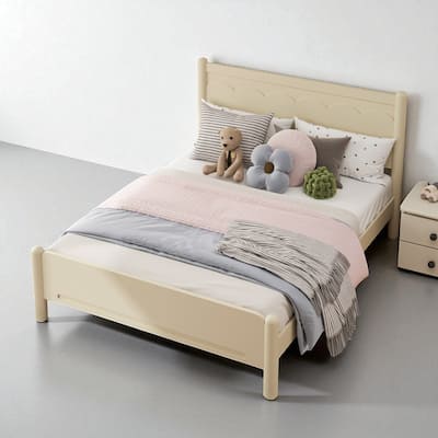 Queen/King Wood Platform Bed Frame with Headboard, Solid Pine, Wooden Slats, No Box Spring Needed