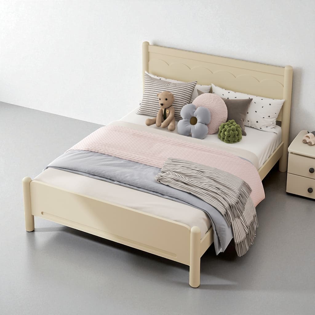 Queen/King Wood Platform Bed Frame with Headboard, Solid Pine, Wooden Slats, No Box Spring Needed