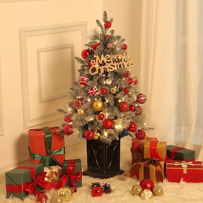 3ft Small Christmas Tree Pre-Lit Artificial Christmas Tree with 78 Led Lights