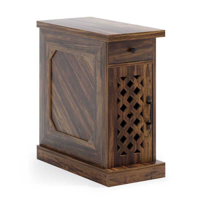 25.59" Tall End Table, Nightstand with Drawer for Bedroom, Rustic Oak - 23.62" L x 11.81" W x 25.59" H