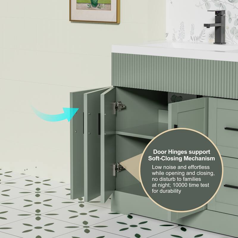 Modern 24"/30"/36"/48" Wave-Line Bathroom Vanity Set with Sink & Faucet