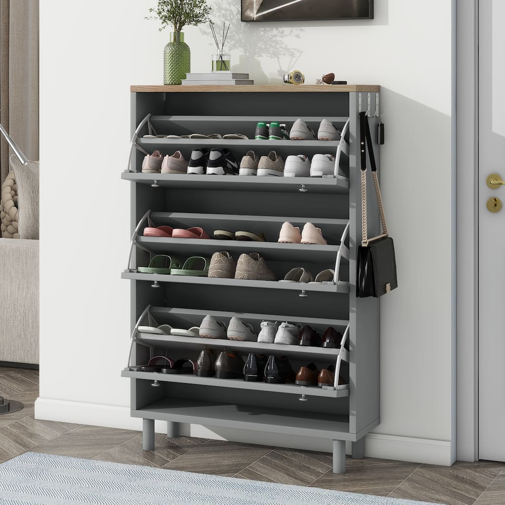Narrow Shoe Cabinet with 3 Flip Drawers & Adjustable Shelves for Entryway Storage