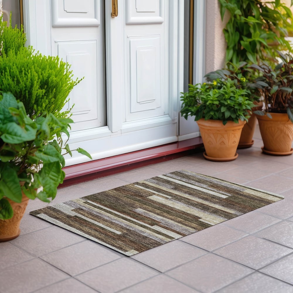 Machine Washable Indoor/ Outdoor Chantille Contempory Stripe Rug