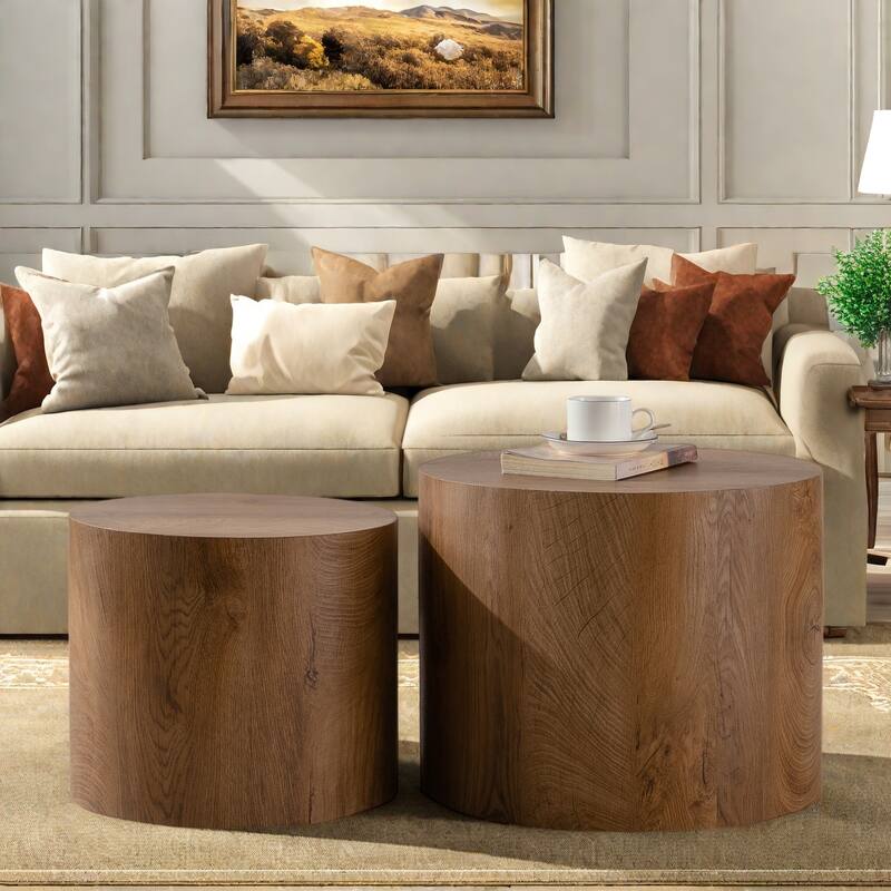 33.86" MDF Modern Coffee Table Set with Eco-Friendly MDF Top and Faux Wood Grain Finish, No Assembly Required - Brown,Wood