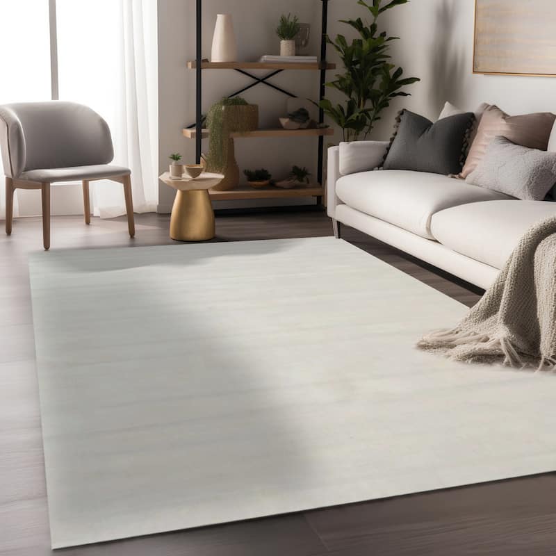 EORC Handmade Viscose Random-Cut Pile Rug, Ivory | Luxurious & Stylish