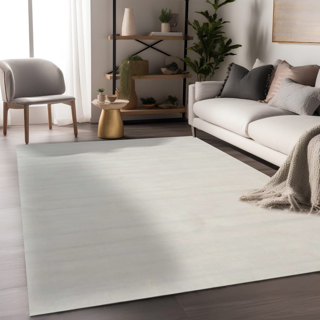 EORC Handmade Viscose Random-Cut Pile Rug, Ivory | Luxurious & Stylish