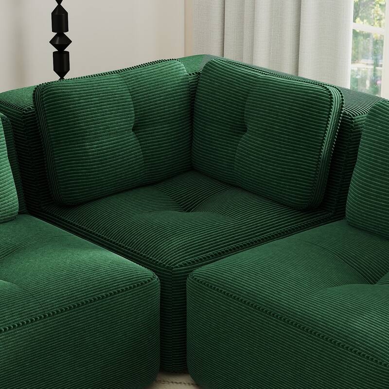 116.1" Corduroy Sectional Sofa with Movable Ottoman