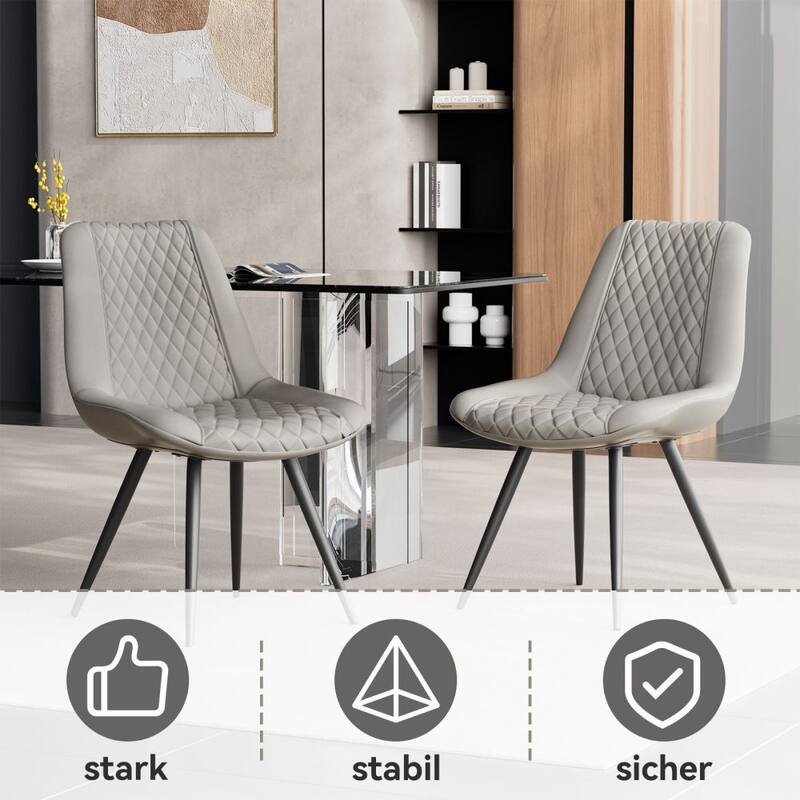 Leather Dining Chair with Metal Legs （Set of 2）