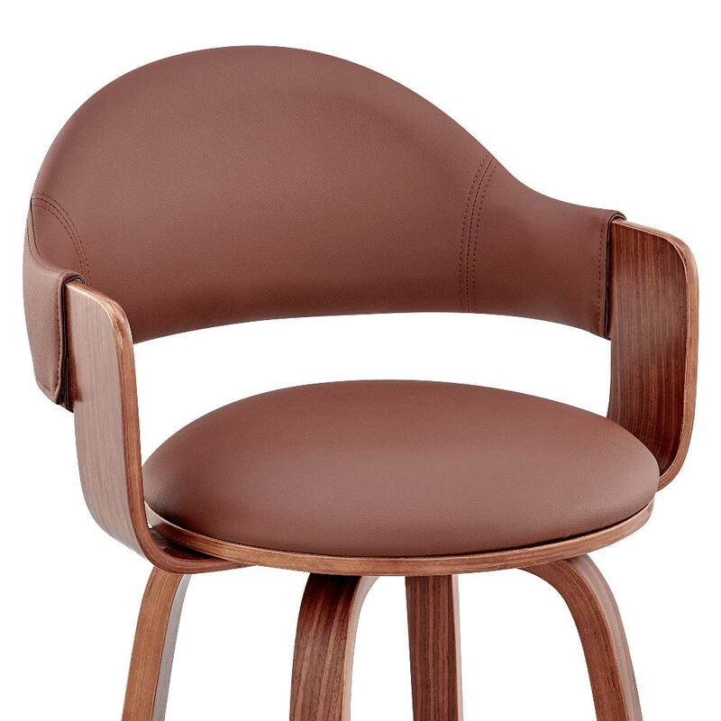 26 Inch Leatherette Barstool with Curved Cushioned Back - Brown - 20 L x 20 W x 36 H Inches