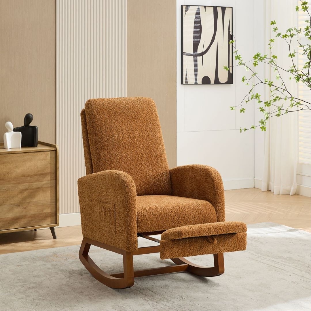 Glider Chair with Retractable Footrest Rocking Armchair with Wood Legs Bed Bath Beyond 40946706