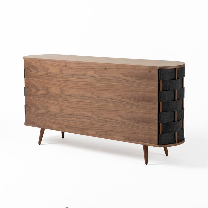 Modrest Sheridan Mid-Century Modern Grey Fabric & Walnut Buffet