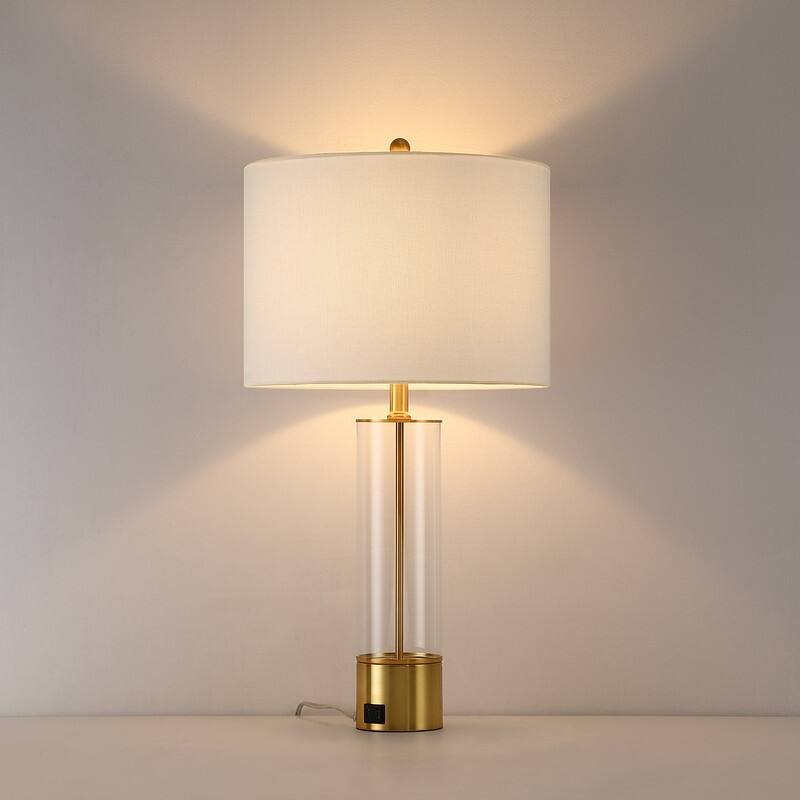 3-Way USB Table Lamp Set of 2 with White Shades - 25.5 in. H