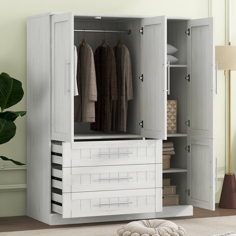 Four Door Wardrobe Armoire Closet with Three Drawers for Stylish and Convenient Storage Solutions