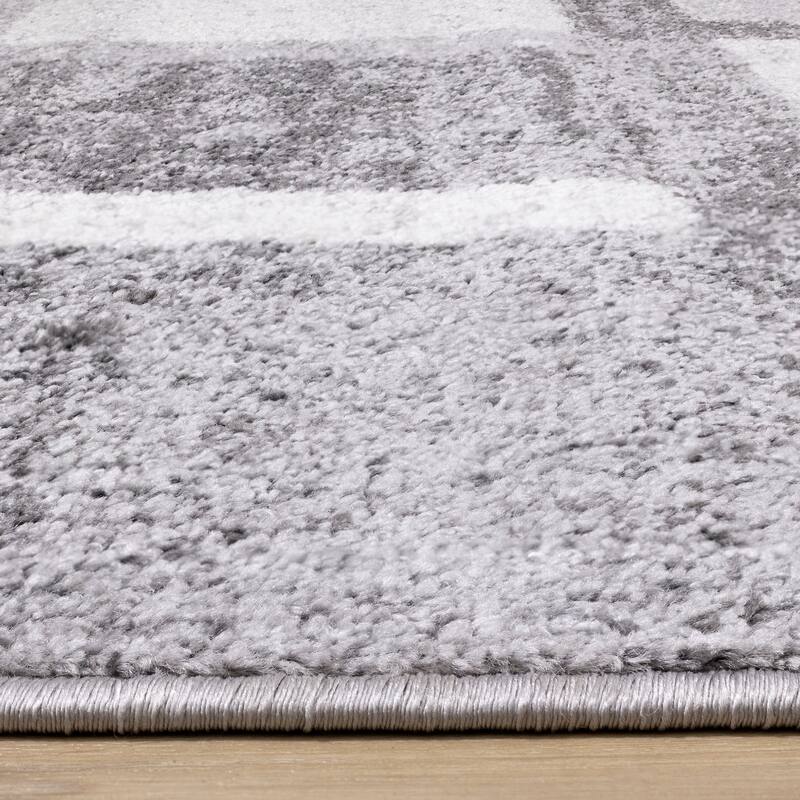 Flynn Collection - Grey/White Distressed Squares Rug