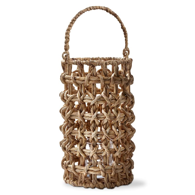 Natural Water Hyacinth Lantern Pillar Candle Holder, 7.87L x 7.87W x 13.77H inches