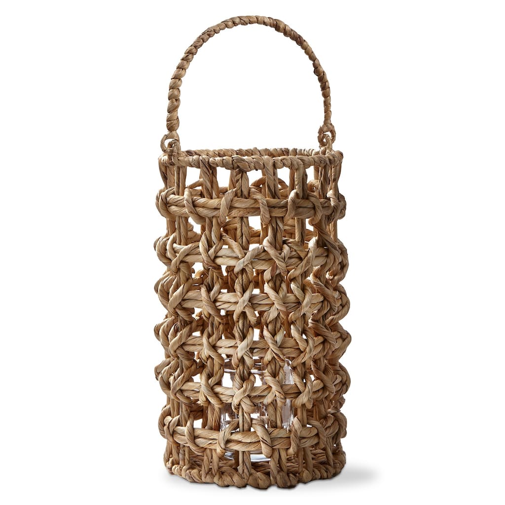 Natural Water Hyacinth Lantern Pillar Candle Holder, 7.87L x 7.87W x 13.77H inches