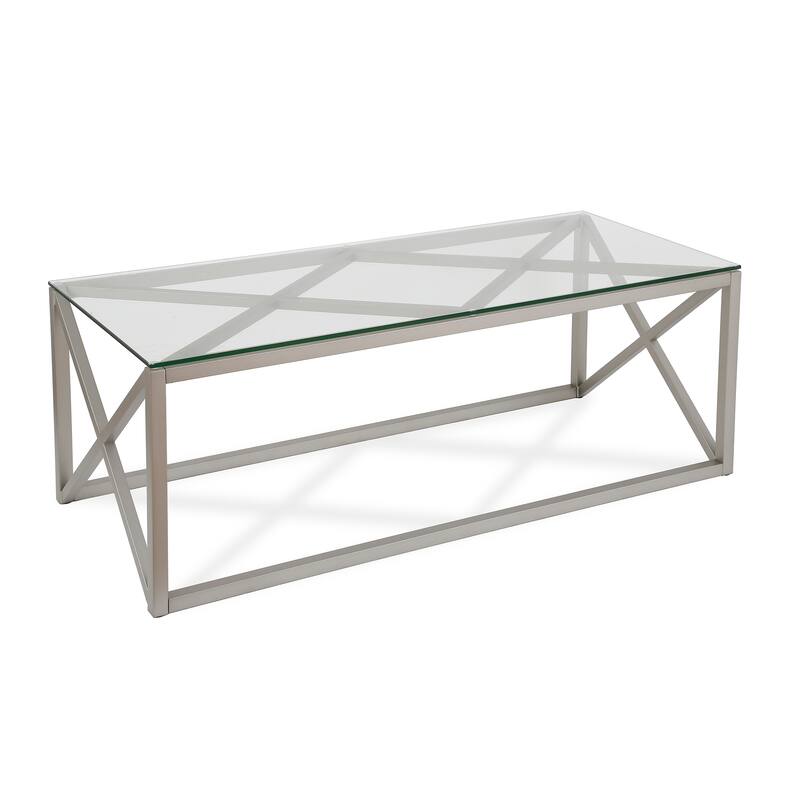 Dixon Geometric X-Base Metal & Glass Coffee Table (Optional Finishes)