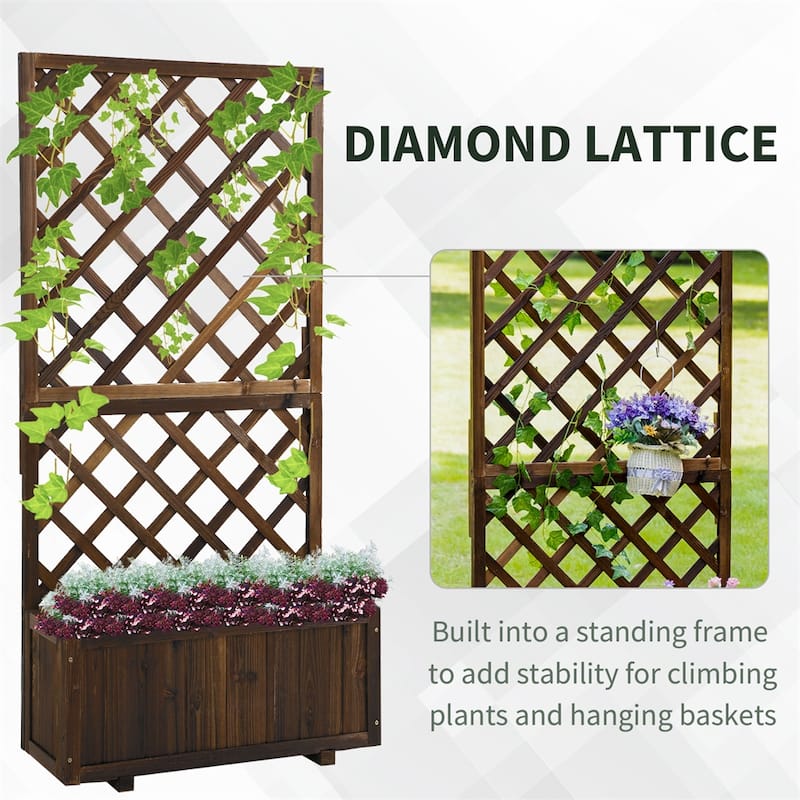 Outdoor Solid Fir Wood Flower Shelf Garden Planter Bed with Back Net Board for Herb or Plants - 28.5"L x 12.5"W x 58.75"H