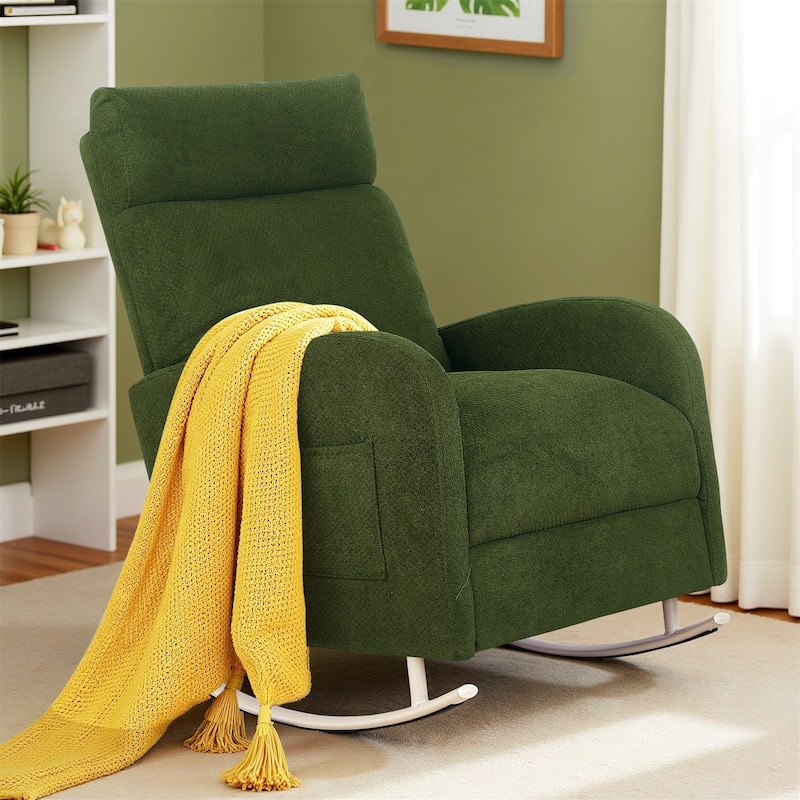 Accent Rocking Chair, Upholstered Nursery Glider Rocker for Baby and Kids, Comfy Armchair Lounger with Footrest - Green