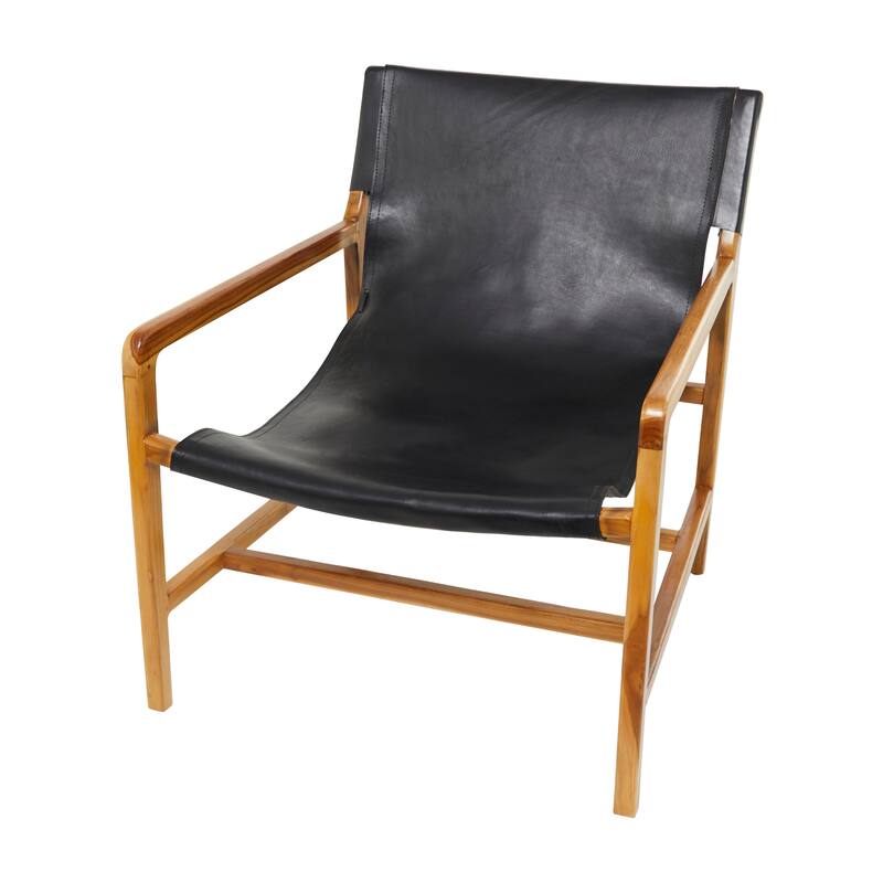 Teak Wood Living Room Accent Chair with Leather or Woven Cane Seat