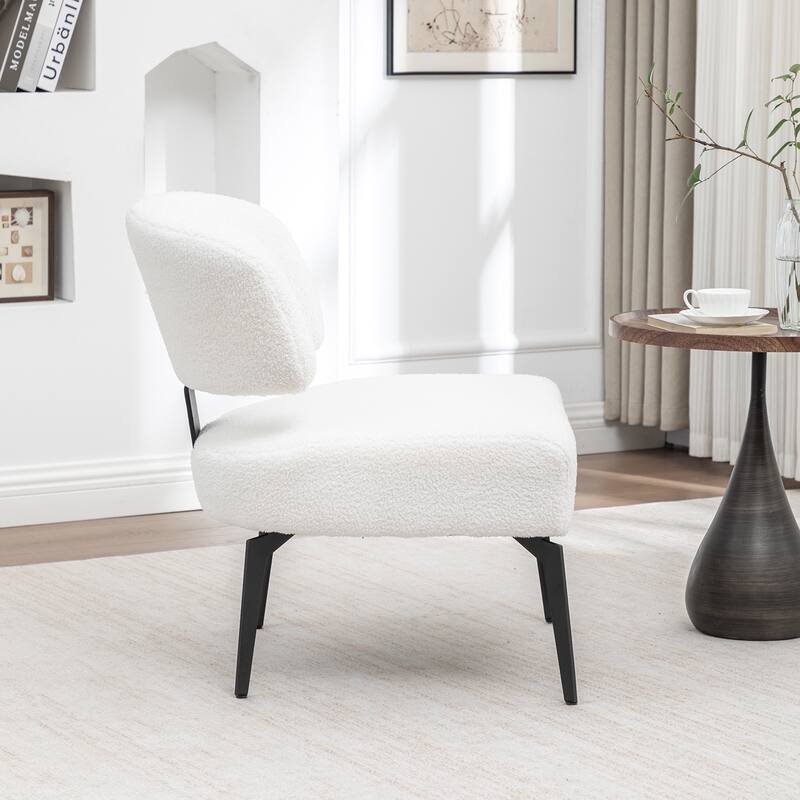 SEYNAR Modern Armless Faux Sherpa Accent Chair with Metal Legs