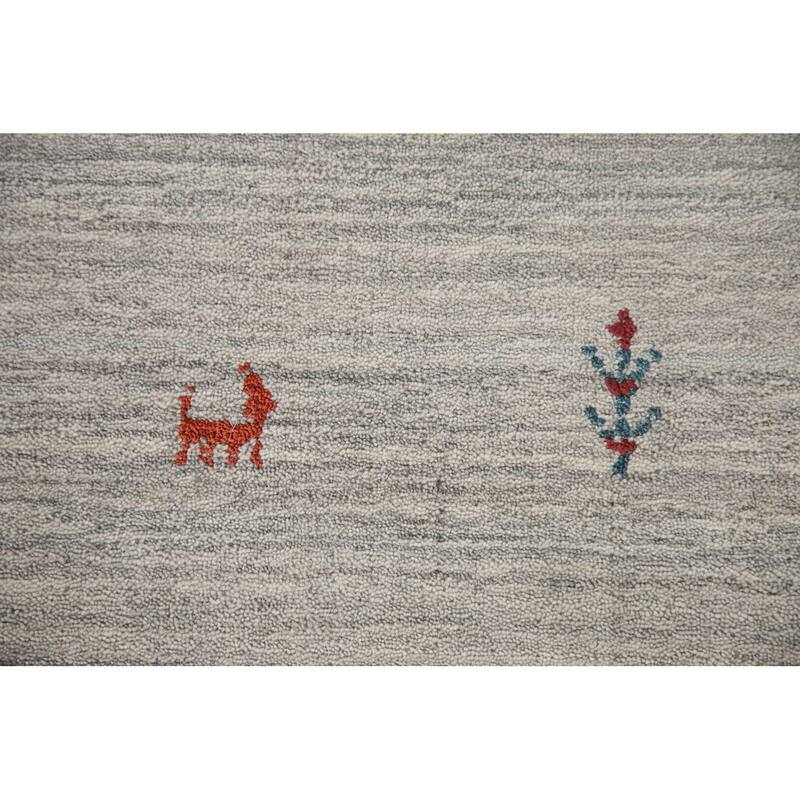 Tribal Gabbeh Indian Area Rug Handmade Beige / Ivory Wool Carpet - 7'9"x 9'8"