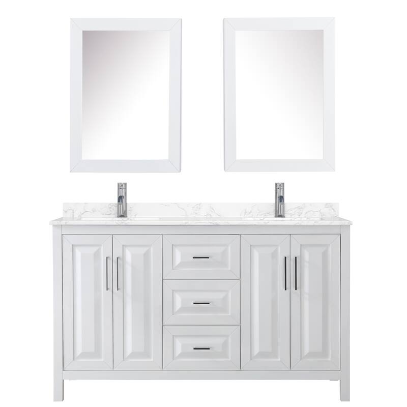 Daria 60 Inch Double Vanity, Cultured Marble Top, Medicine Cabinets