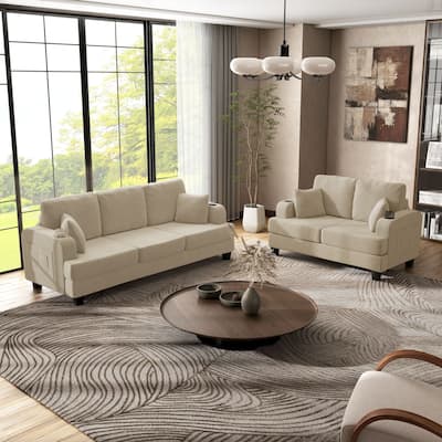 Furniture of America Xenia Modern 2-Piece Chenille Sofa Set with Cup Holders and USB Ports