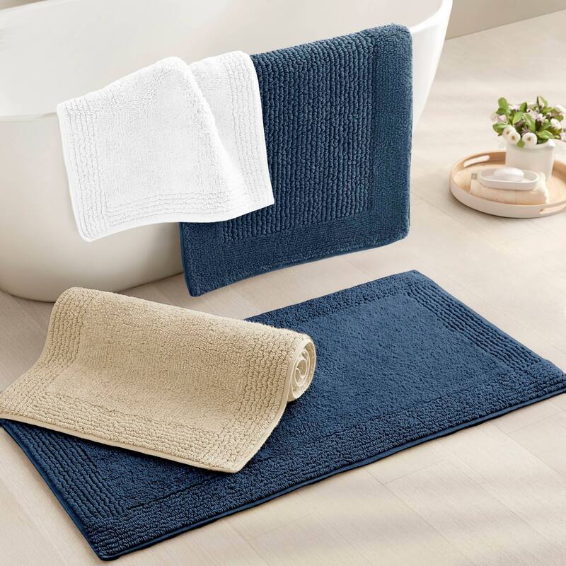 1 PCS 17x24" Cotton Tufted 3000 GSM Reversible Bath Rug White