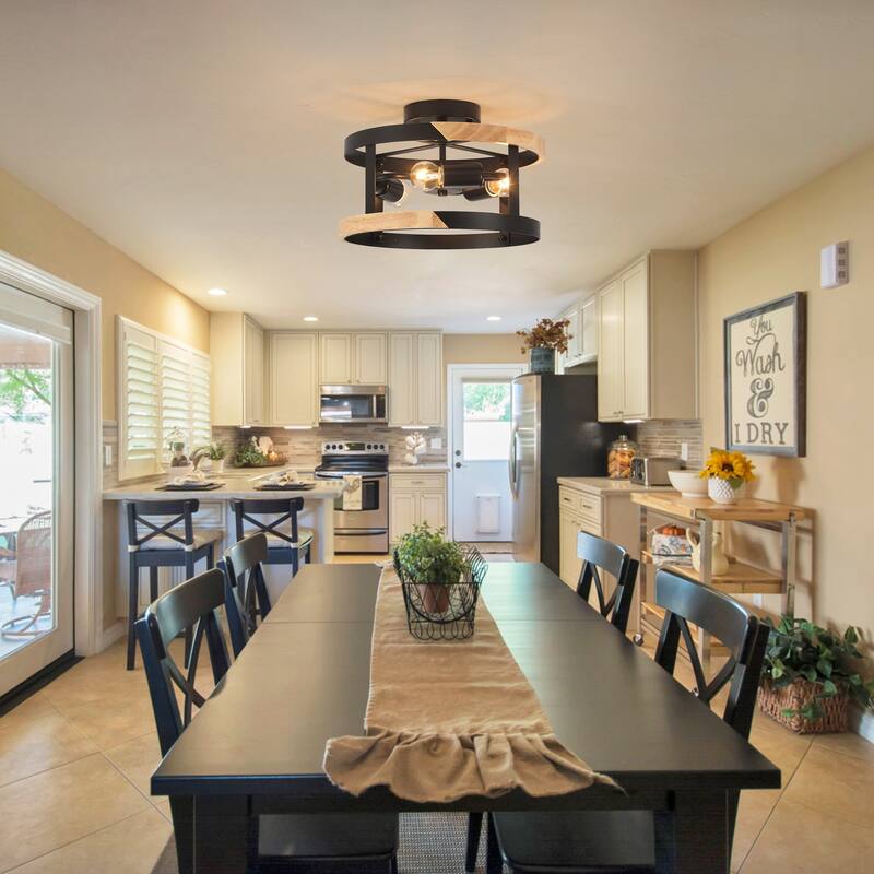 3-Light Drum-shaped Semi Flush Mount Chandelier for Hallway Entryway Dining Room