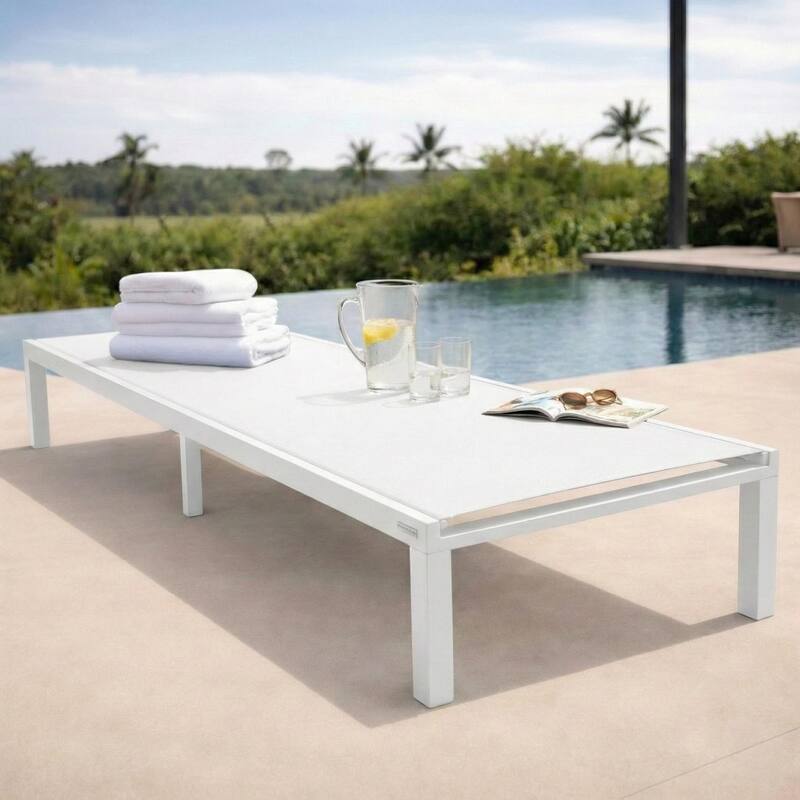 Marlin Outdoor Reclining Aluminum Chaise Lounge Chair with Breathable Mesh Sling Fabric, Non-Slip Foot Pads for Patio & Poolside