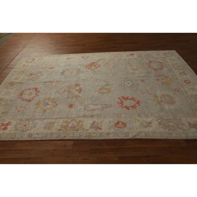 Hand Knotted Oriental 100% Wool Carpet Transitional All-Over Beige & Ivories Oushak Area Rug - 8' 10'' X 5' 10''