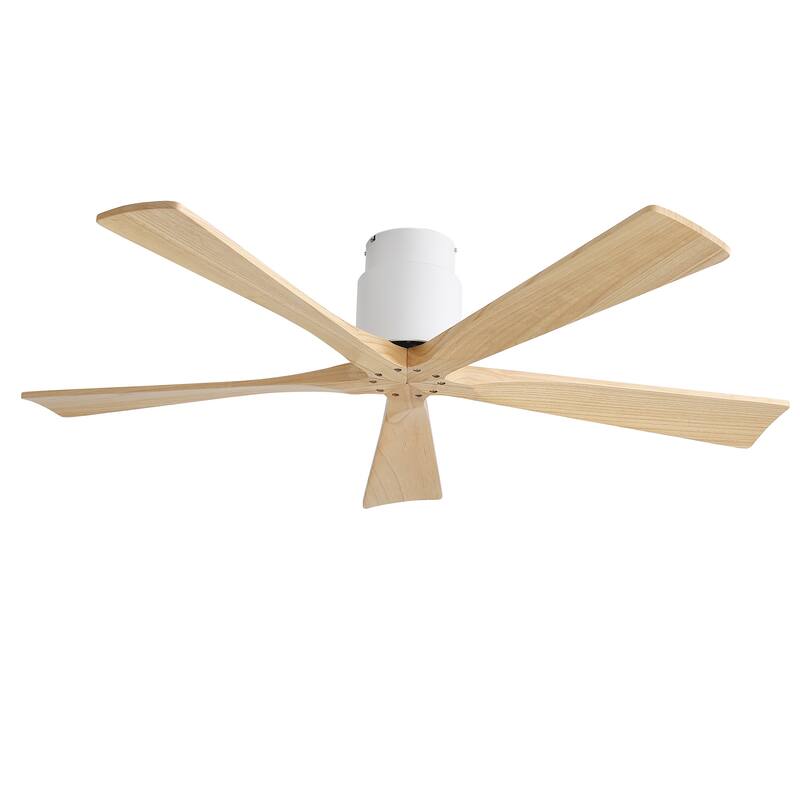 52-inch Matte Black Ceiling Fan without Light, Walnut Wood Blades, Remote Control, Reversible DC Motor - Matte White